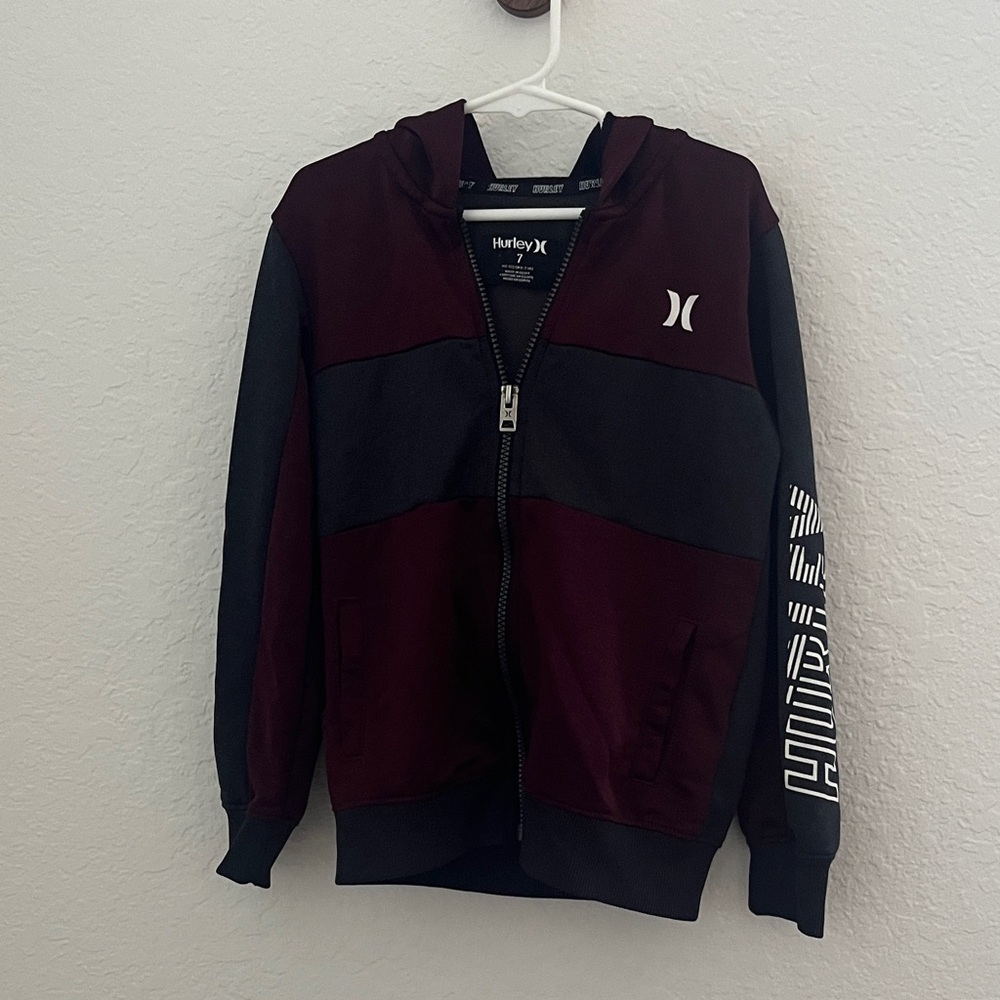 Hurley  Kids Burgundy and Black Zip-Up Hoodie
